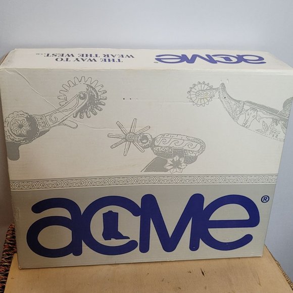 Vintage Acme Cowboy Boots Ostrich Print Mens 8.5 EW Black Original Box 80s - Picture 11 of 13